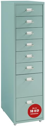 [en.casa] Rullbehållare Kökar lådskåp metall arkivskåp med 8 lådor kontorsvagn med hjul för arbetsrum 109 x 28 x 41 cm mintgrön