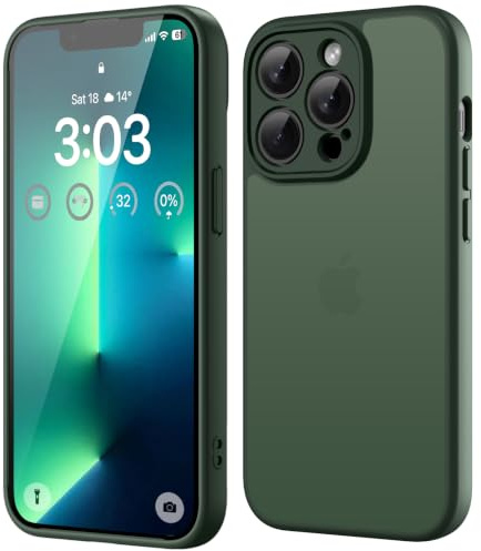 ORDA Matt Hülle für iPhone 13 Pro Max, Vollständiger Kameraschutz, Grün | Handyhülle für iPhone 13 Pro Max, Stoßfest Kratzfest Transluzente Schutzhülle, Anti-Fingerabdruck Durchscheinende Rückseite