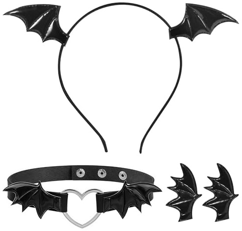 mobumeia Halloween Kostüme Fledermaus Haarschmuck mit Fledermaus Haarspangen, Damen Fledermaus Halsband, Fledermaus Stirnband, Halloween Kostüme Fledermaus Kopfschmuck Zubehör