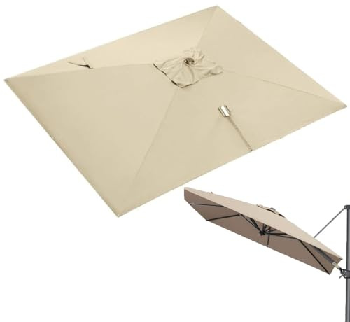 ZIUSFAC Tessuto Di Ricambio Per Ombrellone Decentrato 2.5×2.5m Telo Di Ricambio Per Ombrellone Quadrato Ricambio In Tessuto Per Ombrello 8 Stecche Copertura Di Ricambio- Solo Baldacchino(Khaki,3x3m (9