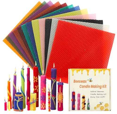 Yuragim Piastre di cera d'api, 12 colori, candele di cera d'api, set fai da te, piastre di cera d'api, kit fai da te per adulti e bambini, regali artigianali per compleanno, Natale