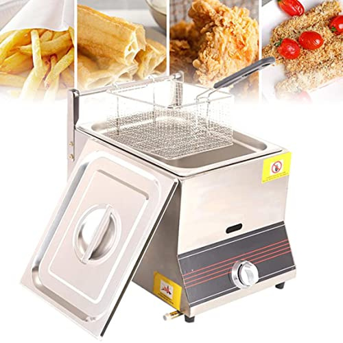 Friteuse à gaz Professionnelle, 6 L/12 L, en Acier Inoxydable, avec Panier et Pelle, pour la Cuisson des Aliments sur comptoir de Restaurant Commercial, friteuse Familial
