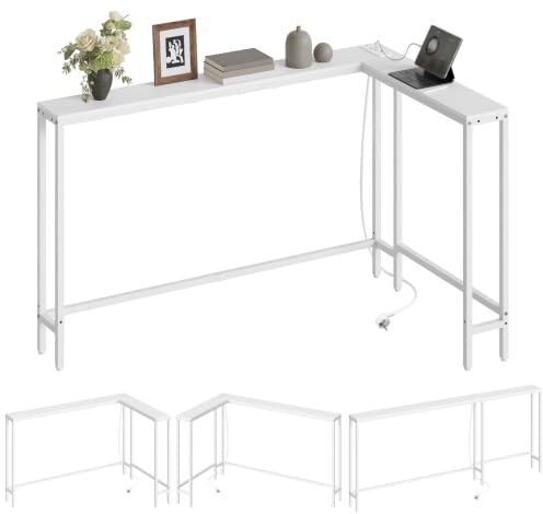 YATINEY Tavolo da Ingresso, Tavolo Console Largo 15 cm con 1 Presa e 2 Porte USB, Consolle Ingresso, per Dietro il Divano, Soggiorno, 3 Modalità di Combinazione, Bianca XCT07CWW