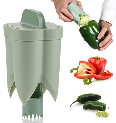2025 New 2 in 1 Pepper Seed Corer, Bell Pepper Core Remover Tool, Durable Fruit Vegetable Corer for Pineapple Pear, Easy Use Kitchen Gadget with Ergonomic Handle