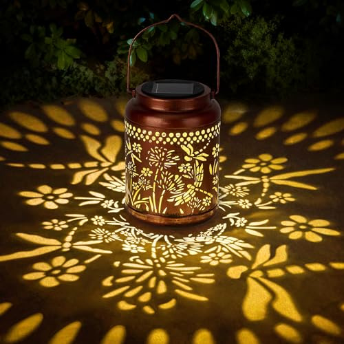 Dragonfly Solar Lanterns Outdoor Waterproof - Dragonfly Garden Decor Hanging Solar Lantern Metal Decorations for Patio Yard Lawn Porch Pathway, Birthday Gifts for Women Mom Grandma