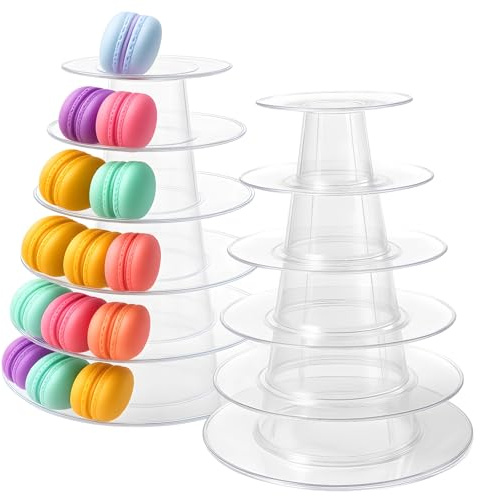 Calolin 6-Tier Macaron Display Tower, Multi-Functional Cake Stand for Weddings & Parties, Set of 2, Includes Clear Plastic Design, Holds Up to 95 Macarons