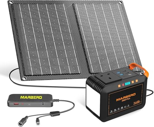 MARBERO 26,400mAh Solar Generator Power Station with Solar Panel 21W Kit | Power Bank with AC Plug Socket 120W Peak Portable Power Station with Solar Panels for Camping Home Outages Outdoor Emergency