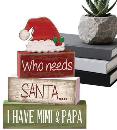 Decoración de bandeja de Navidad – Juego de gorros de Papá Noel, placas rústicas de bloque de Navidad, decoración de mesa de granja festiva para fiestas de invierno, celebraciones, hogar y cocina