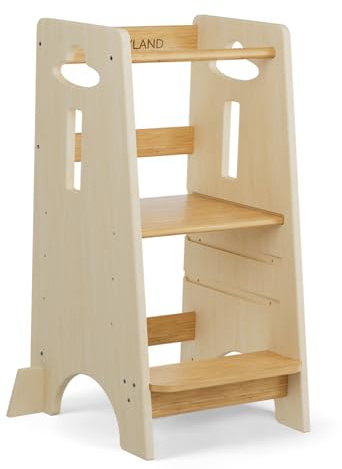 COSYLAND Tour d'apprentissage pour Enfants - Tour d'apprentissage en Bois pour bébés de 1 à 6 Ans - Hauteur réglable sur 3 Niveaux - 80 cm - Naturel Classique