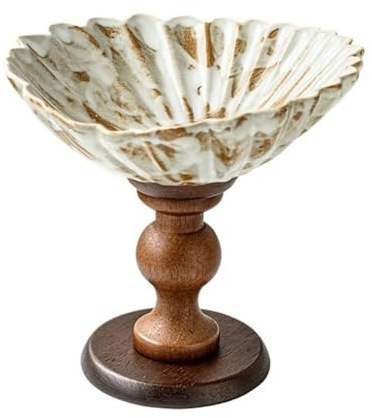 Cesto di frutta Alzata for frutta in ceramica con texture a capesante, piedistallo for servire, finitura smaltata rustica, decorazione da tavolo in stile fattoria Fruttiera per il bancone della cucina