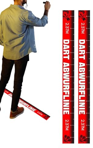 Dartboard Tape - Two Piece Self Adhesive Floor Marking Throwing Line, Waterproof, Resilient Game Accessories Strip | Regulated Distance Marking for Club Garage, Basement, Dorm, Party Bar,