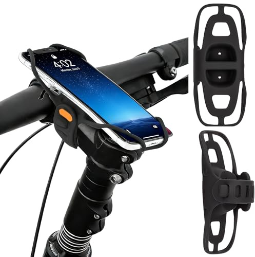 Soporte Telefono Bicicleta Ajustable de Silicona con Amortiguación | Soporte Movil Bicicleta Apto para Bicicletas de Carretera, Plegables, Patinetes Eléctricos Y Cochecitos de Bebé (Negro)