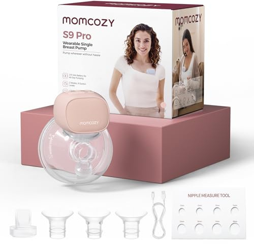 Momcozy S9 Pro Wearable Breast Pump, Hands-Free Single Electric Pump, Pink | Portable, 2 Modes, 9 Levels, LED Display & Quiet, Leak-Free Design