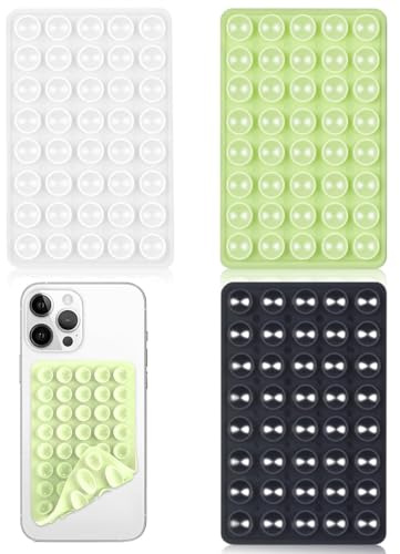 MOPZIJA 3pcs ventose in silicone, supporto quadrato a ventosa, ventose per telefono, Ventose Doppie per Cellulari, adatto per telefoni cellulari, power bank e guida,Nero + Bianco + Verde