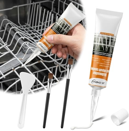 Mirriverse Spülmaschinenkorb Reparaturkleber 50 ml, Weiß | Flüssiggummi Set, Silikon Dichtstoff für Geschirrkorb, Düsenspitze, Spachtel, 2 Pinsel, wasserdicht und rostfrei