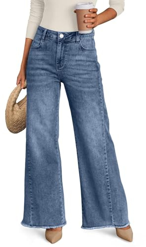 LILLUSORY Women's Wide Leg Jeans, Relaxed Loose Straight Leg with Raw Hem, Comfort Denim Trousers