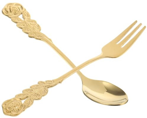 VERDANVERSE Set Posate in Acciaio Inossidabile a Forma di Fiore di Rosa, Leggero e Comodo, Cucchiaio da Dessert e Forchetta per Frutta, per Cucina e Hotel