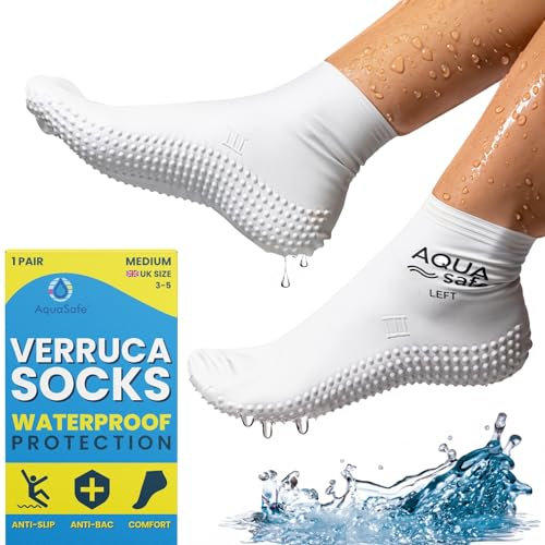 Aquasafe Guardsocks Kids Waterproof Verruca Socks – 100% Latex Swim Socks – Non-Slip Beach Shoes for Hygiene & Pool Safety – Protective Socks for Swimming