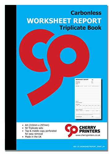 Cherry Printers Carbonless NCR Worksheet Report Triplicate Book A4 50 Sets