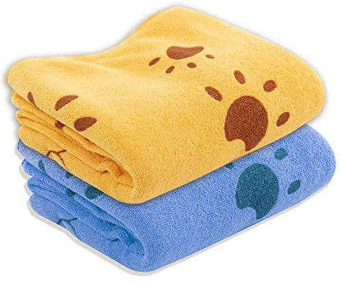 DIGIFLEX Serviettes pour Chiens Serviettes en Microfibre - Couverture Lavable pour Chien 2PC - Accessoires pour Chiens de toilettage - Serviette Grande pour Chien - Orange et Bleu - 140 x 71 cm