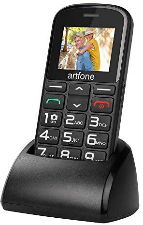 Artfone CS182 Handy für Senioren mit großen Tasten | Ladestation | SOS-Funktion | 1,77 Zoll Display | Dual-SIM | Schnellanruf | Taschenlampe | Lautes Radio | Lange Akkulaufzeit