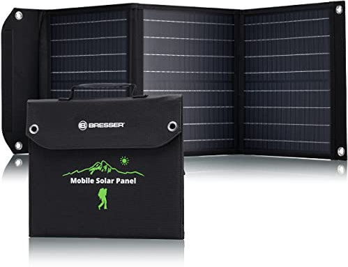 Bresser Solar Ladegerät 40W mit 1x DC- und 3x USB-A-Anschlüssen inkl. USB-A-Buchse mit QC3.0 zur Schnellladung, Solar-Panel als Ladegerät für Smartphones, Power-Banks etc.