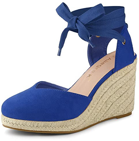 Allegra K Espadrilles à bout fermé pour femmes Sandales compensées à nouer Königsblau 38