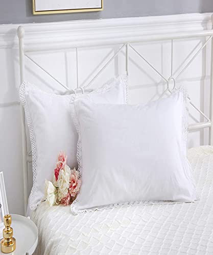 Meaning4 Fundas de almohada Eurean blancas con ojales de encaje de ganchillo alrededor de fundas de almohada cuadradas fundas de cojín de algodón egipcio blanco 26 x 26 pulgadas 2 piezas cremallera