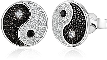 JewelryPalace Ying Yang Taichi Echt Natur Spinell Ohrstecker Silber 925 Damen, Schwarz Schmuck Set, Ohrringe Silber Edelstein Mädchen, Modeschmuck Ohrstecker Klein mit stein für Frauen Geschenke