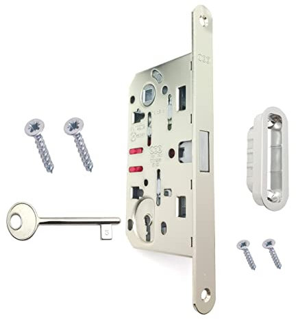 Serratura Magnetica POLARIS AGB con Fronte 18x196 mm. (INTER. 90 ENTR. 50, FORO CHIAVE, NICHELATO LUCIDO)