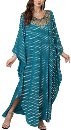 ZaisuiFun Mujer Kaftan Playa Larga Boho Vestido de Playa Verano Cuello en V Bikini Cover Up Floral Talla Grande Vestido de Vacaciones