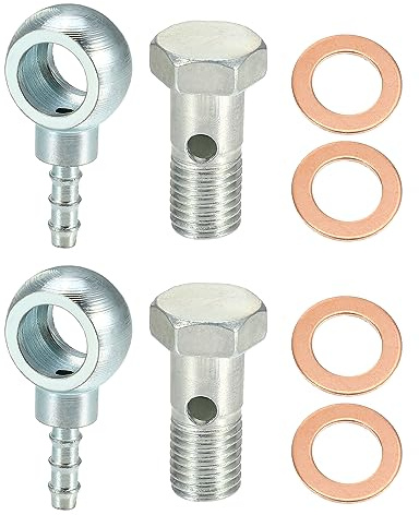 QUARKZMAN Auto Banjo Adapter M12x1.5 Für Bremssystem Silber 1 Stück | 12mm Durchmesser, M12x1.5, Mit 2 Scheiben, 42x21mm, Innendurchmesser 12mm, Außendurchmesser 5.6mm, Luft, Kraftstoff, Motor