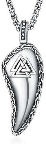 HXWZB Wolfszahn Kette Sterling Silber Wolf Zahn Halskette Wikinger Valknut Anhänger Halskette Wikinger Schmuck Geschenke für Herren Männer