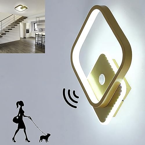 KZT Wandleuchte Modern Wandlampe mit Bewegungsmelder Innen Sensor lampe 6500K Kaltweiß Licht Quadrat Wandlicht für Flur Balkon Treppe Garage Innen Wandbeleuchtung 22CM