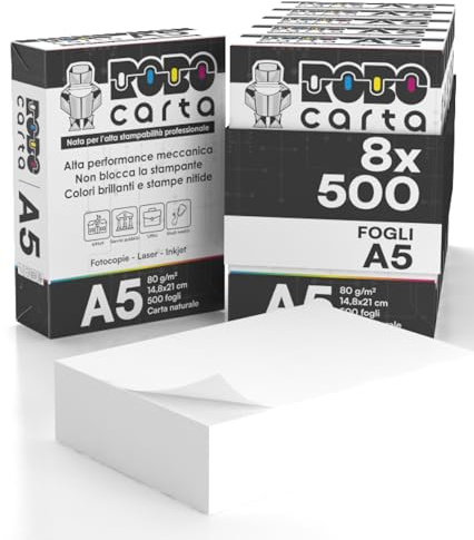 Carta A5 per Ricette Mediche 8 Risme da 500 Fogli - 4000 Totali - Eccellente Punto di Bianco Robocarta da 80gr per Uffici Fotocopie Studi Medici Multiuso Universale Qualità Professionale