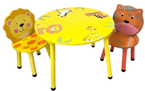 HH Home Hut Childrens Wooden Table and Chair Set Animal Safari Sturdy Preschool Kids Furniture Activity Desk