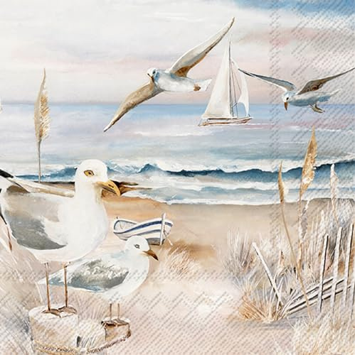 20 Servietten Maritim Möwen am Ozean als Tischdeko. Papierservietten mit Motiv. Auch für Decoupage und Serviettentechnik 33x33cm