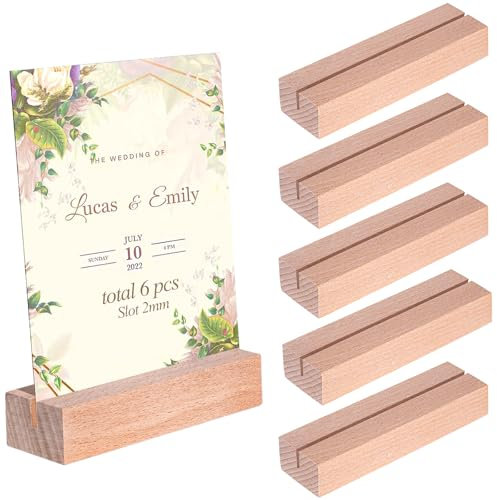 ZFKXGS 6 PZ Segnaposto Tavolo Legno Segnaposto Matrimonio Battesimo Compleanno 10x3x2cm Portacarte in Legno Supporto per Numero da Tavolo Decorazioni Biglietto da Visita Cartolina Foto (Fessura 2mm)