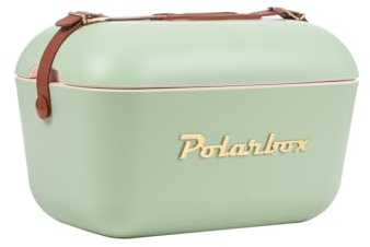 Kreher® Kühlbox Passive Kühlbox Kühltaschen Polar in Retro Vintage Design aus Kunststoff mit polystyrol (Airpop) thermische Isolierung (Olivgrün, 20 L)