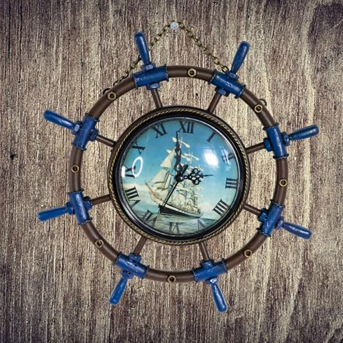 YCHTEWY - Timone decorativo da parete in metallo con timone a forma di nave, funzionamento a batteria, decorazione creativa per la casa, regalo per soggiorno, camera da letto, ufficio (C)