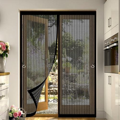 Moustiquaire Porte Fenetre 95 x 188 cm Moustiquaire Magnétique Anti Mouche Anti Insecte Rideau Moustique Installation Facile Sans Outils pour Porte de Balcon, Noir