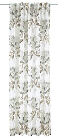 Sehlbach Tenda pronta con fettuccia, Stampa floreale all-over, Tortora, 135 x 245 cm, Opaca, Traslucida, Certificato Oeko-Tex, Personalizzabile, Nastro integrato