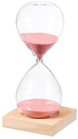 PATIKIL 30 Minutes Sand Timer, Sand Watch with Wood Base Hour Glass Sandglass Timer Clock for Living Room Home Office Restaurant Decoration, Pink
