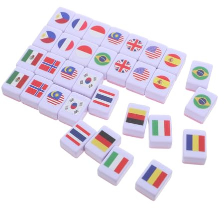 WEKAMOS 64pcs Player Mahjong Set with HD Melamine National Flag Tiles Portable Beginner Friendly Board Game for Couples Travel Family Party Educational Geography Matching Game