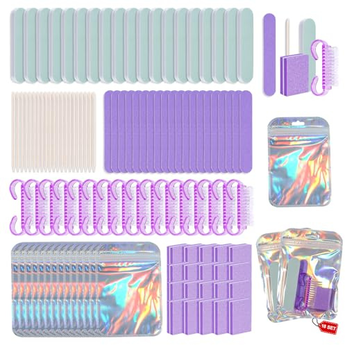 Kit di manicure usa e getta professionale, 18 pezzi, set di strumenti per unghie con lima per unghie, lucidatore per unghie, blocco di lucidatura per unghie, pennello per manicure, bastoncino in legno