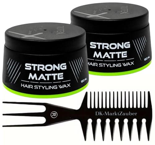 Haarstyling Wachs Matt Grün 150 ml (2er Pack) mit Profi Styling-Kamm | Starker Halt, natürlicher Matteffekt, Pear Duft, ohne Glanz, leicht auswaschbar | Für Männer & Frauen