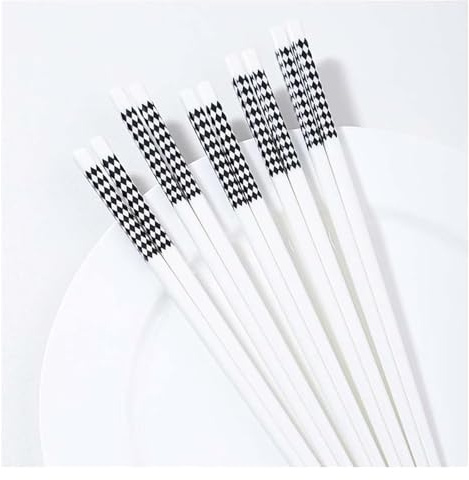 Set di bacchette in porcellana da 5 paia in bianco e nero, set regalo di bacchette riutilizzabili con custodia(D)
