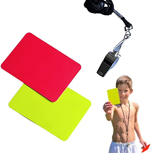 BEST SPORTING Schiedsrichter Set Fußball I robuste Schiedsrichterpfeife mit Band + gelbe Karte und rote Karte I Trillerpfeife Metall I Schiedsrichter Karten für Kinder I Sport Zubehör-Set