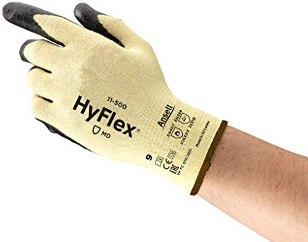 Ansell HyFlex 11-500 Cut Resistant Gloves, Mechanical Protection, Light Weight Protective Glove, Industrial PPE, Reusable, Men Women, Grey, Size L (12 Pairs)