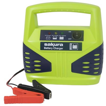 Sakura 4 Amp 12 V Car Battery Charger SS3629 For Vehicles Up To 1.2L / 1200CC - Lead Acid Batteries Capacity 15 Ah To 50 Ah,Black,Green